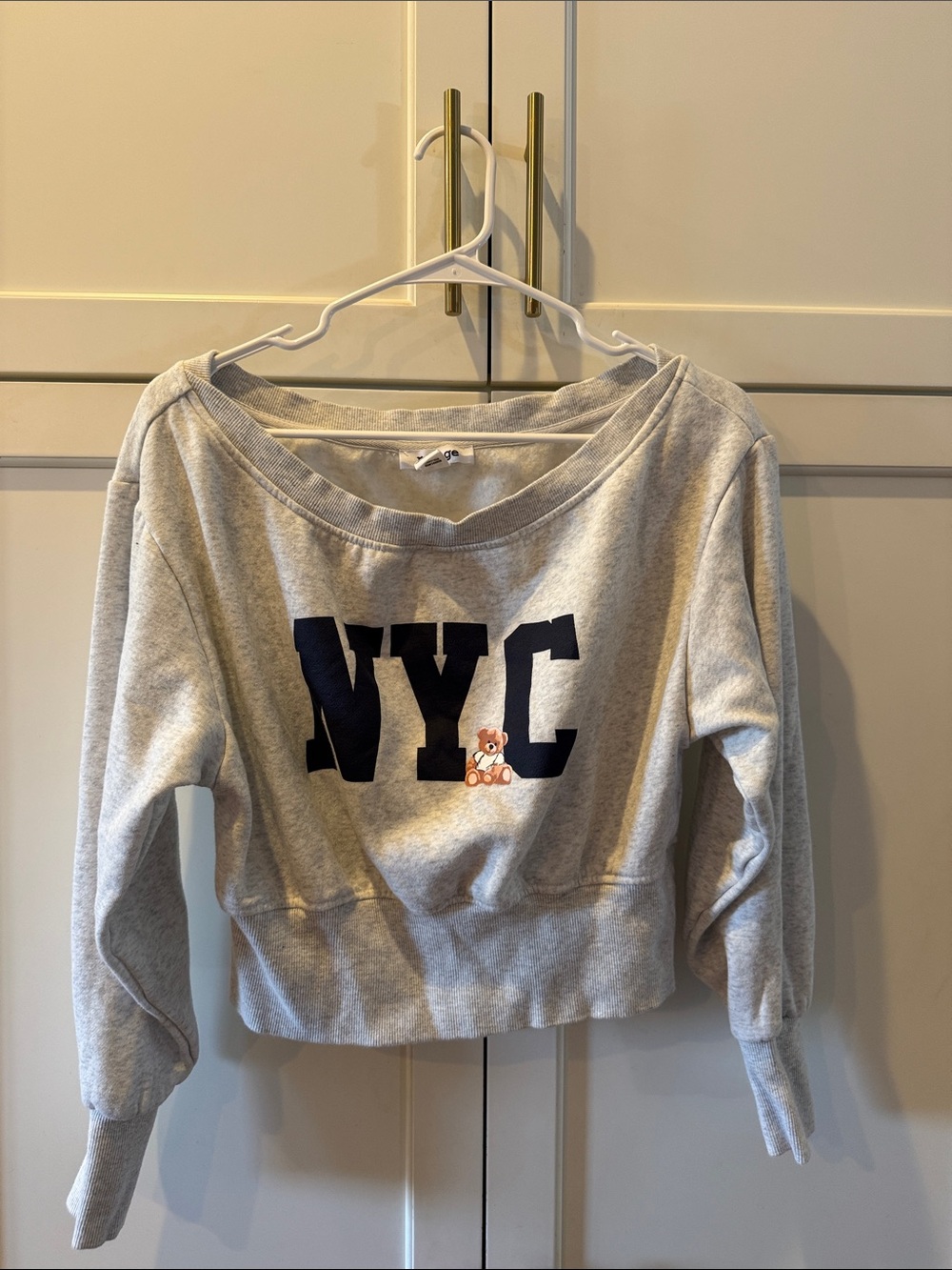 refuge Grey Cropped Sweatshirt with Navy NYC and Teddy